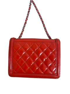 Chanel Red Quilted Patent Leather & Plexi Boy Lego Brick Flap Bag