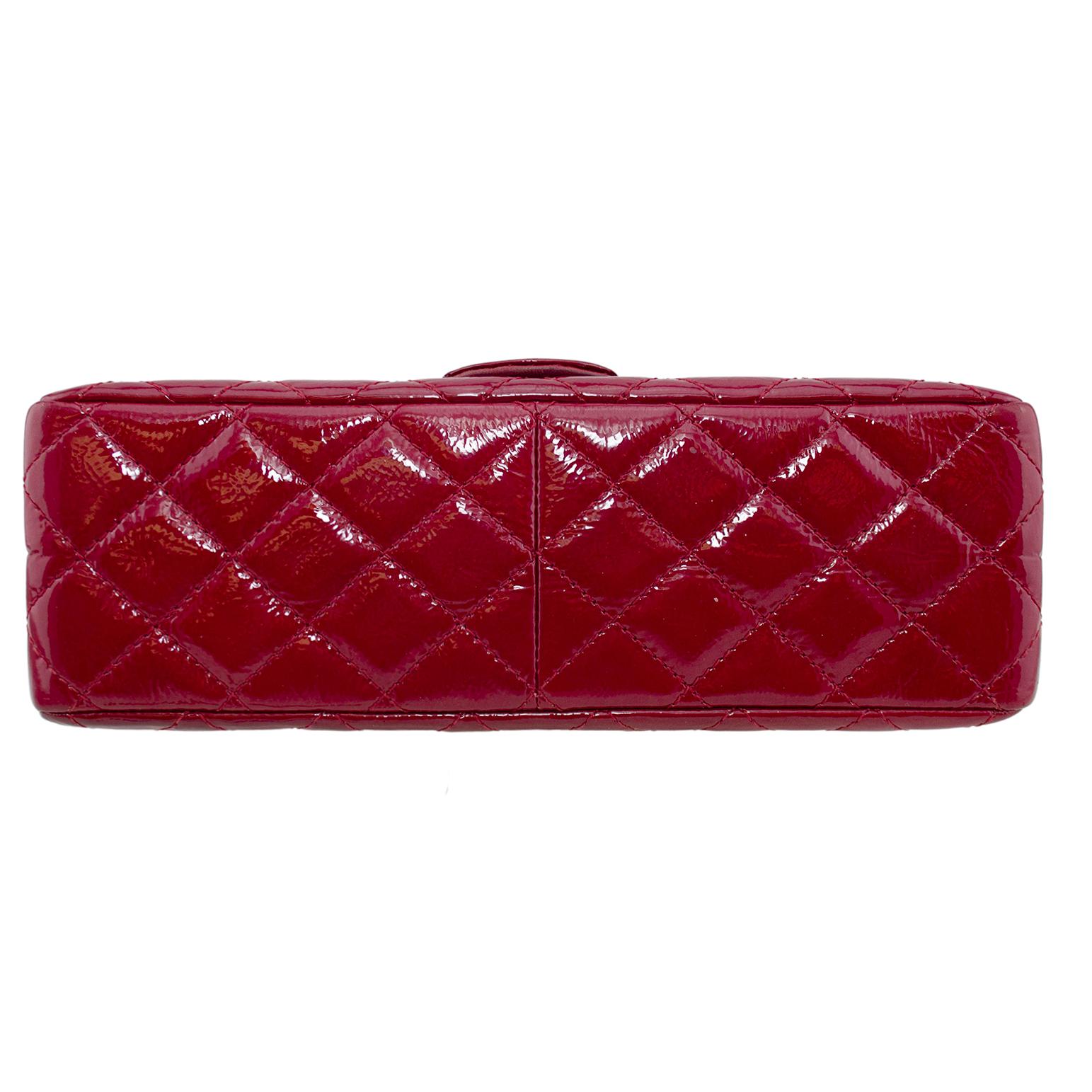 Chanel Red Quilted Patent Leather Reissue 2.55 Bag with Mademoiselle Lock  In Good Condition In Toronto, Ontario