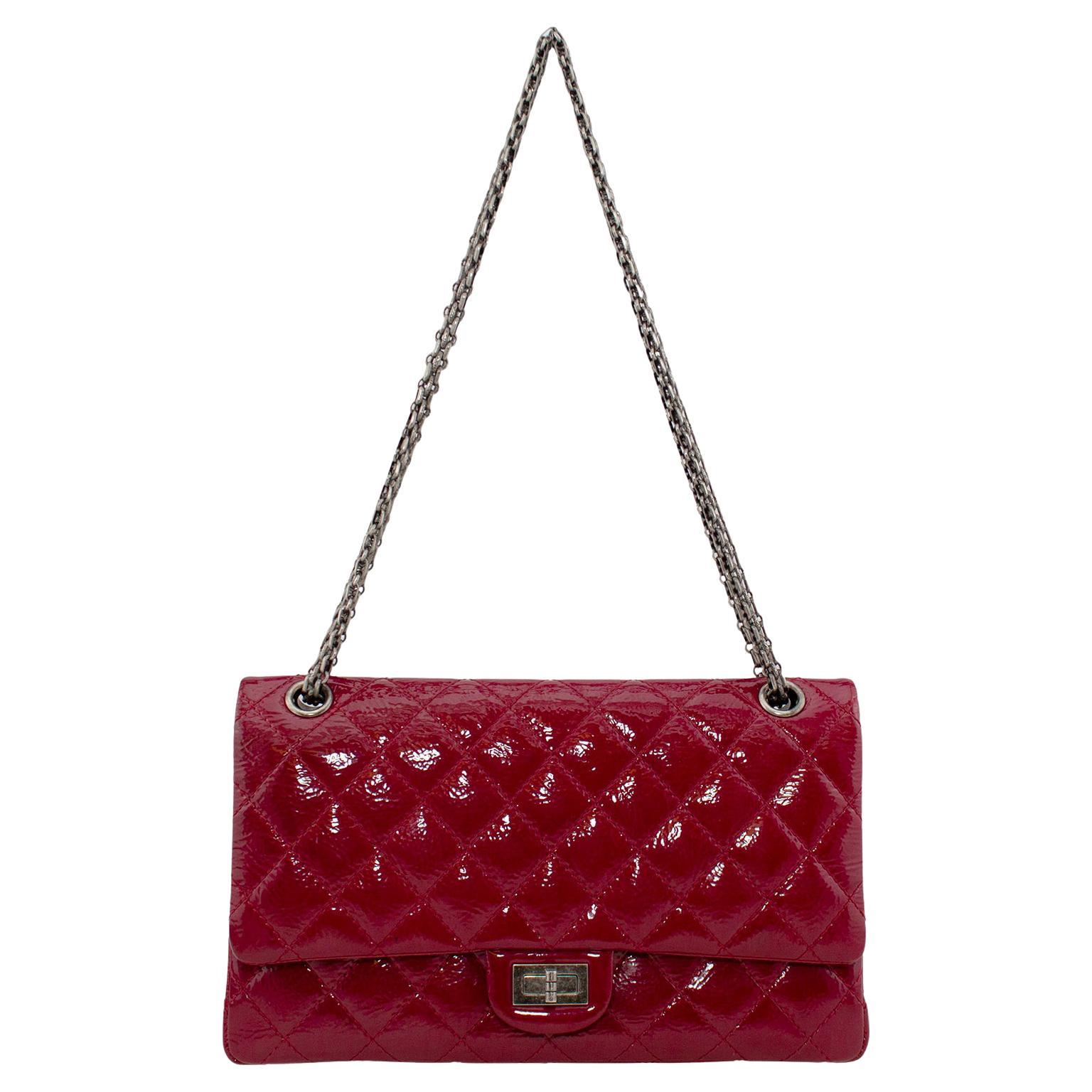 Chanel Red Quilted Patent Leather Reissue 2.55 Bag with Mademoiselle Lock 