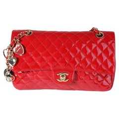 Chanel Red Quilted Patent Leather Valentine's Day Medium Single Flap Bag