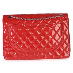 Chanel Red Quilted Patent Maxi Classic Double Flap Bag
