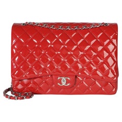 Chanel Red Quilted Patent Maxi Classic Double Flap Bag