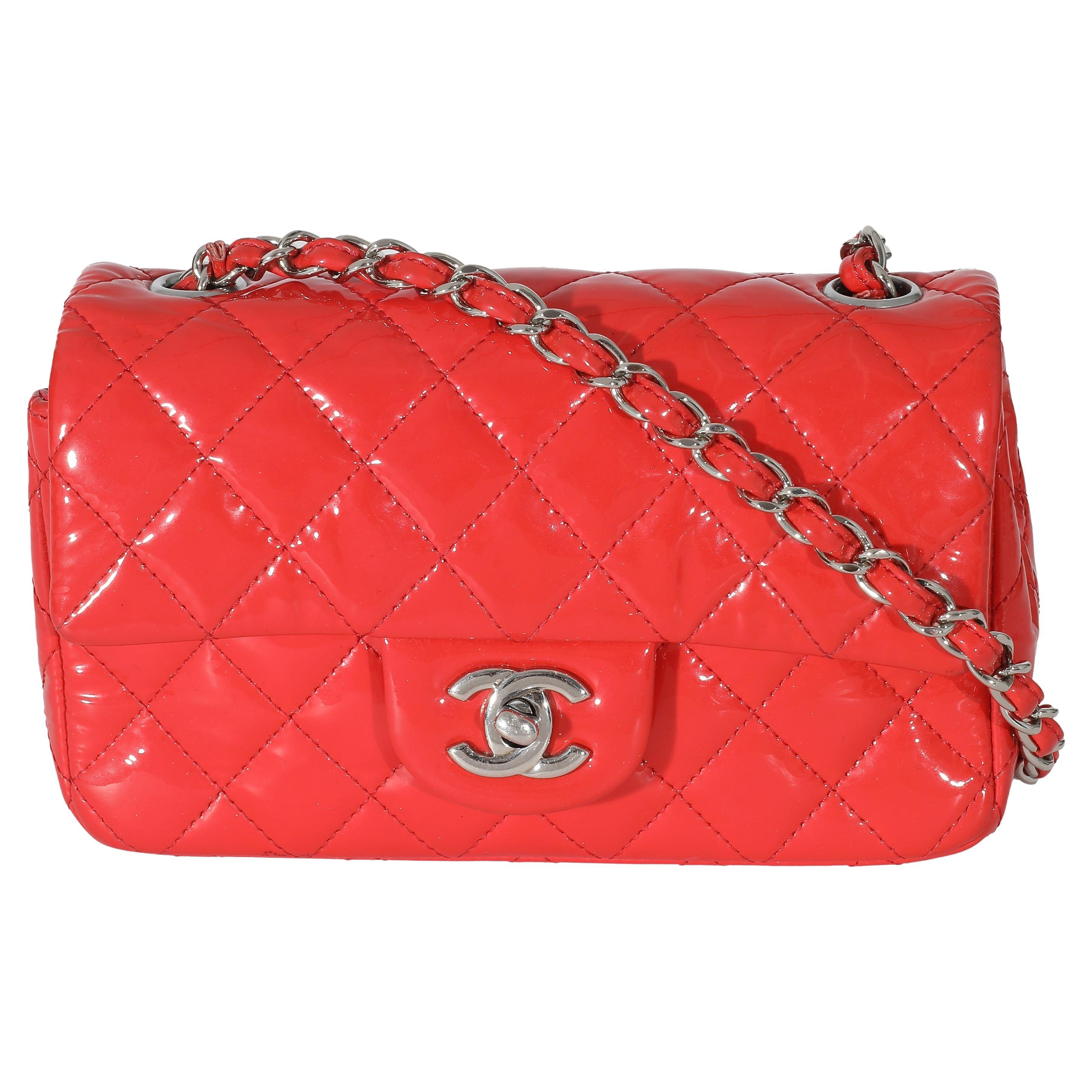 Chanel Red Quilted Patent Mini Rectangular Classic Single Flap Bag For Sale  at 1stDibs