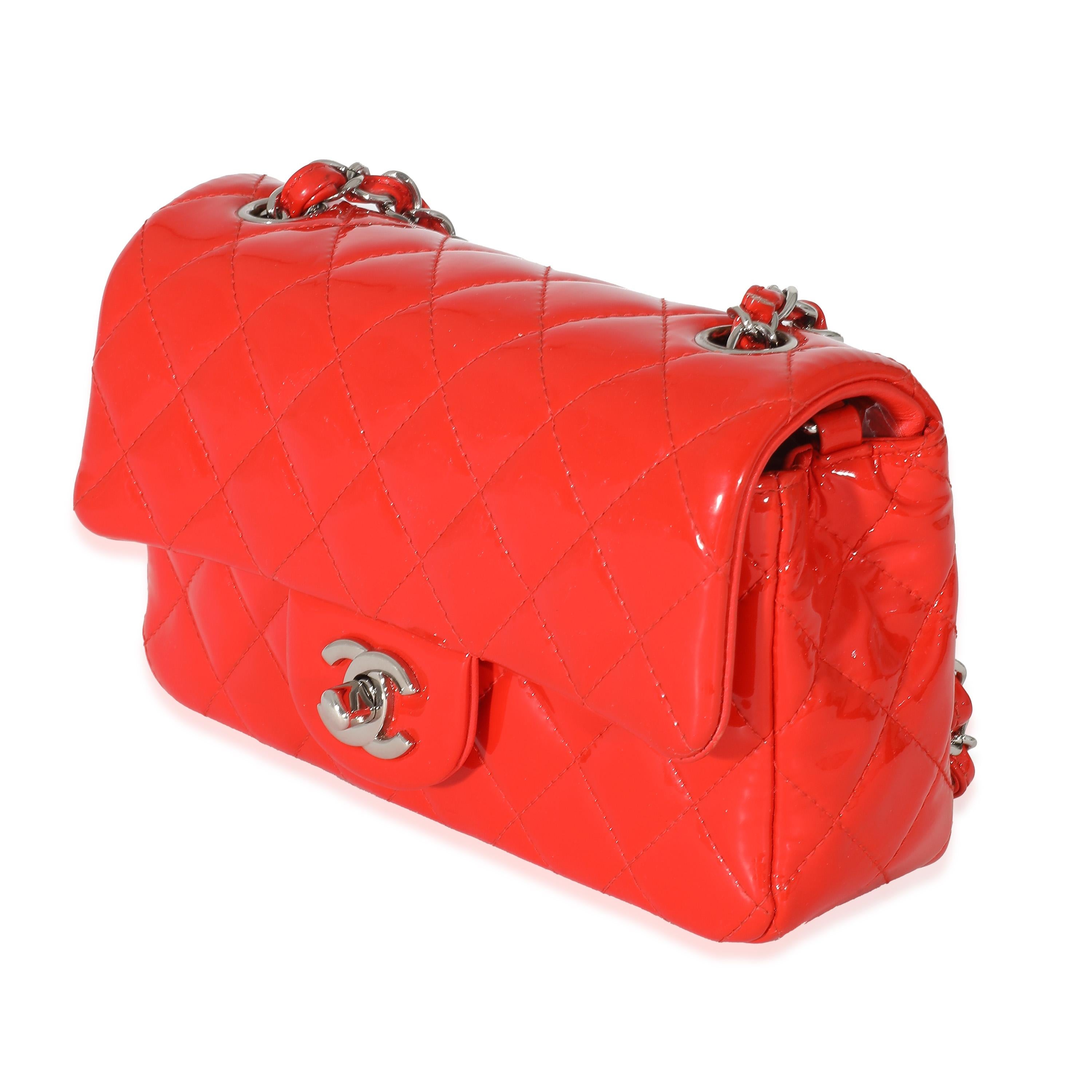 Chanel Red Quilted Patent Mini Rectangular Flap Bag In Excellent Condition In New York, NY