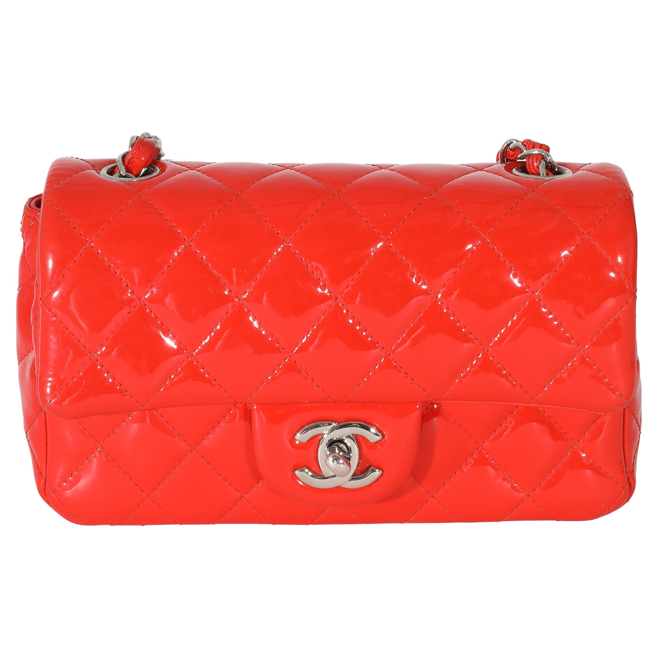 Chanel Red Quilted Patent Mini Rectangular Flap Bag For Sale at
