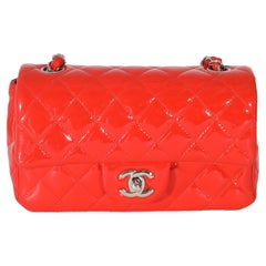 Chanel Red Quilted Patent Mini Rectangular Flap Bag