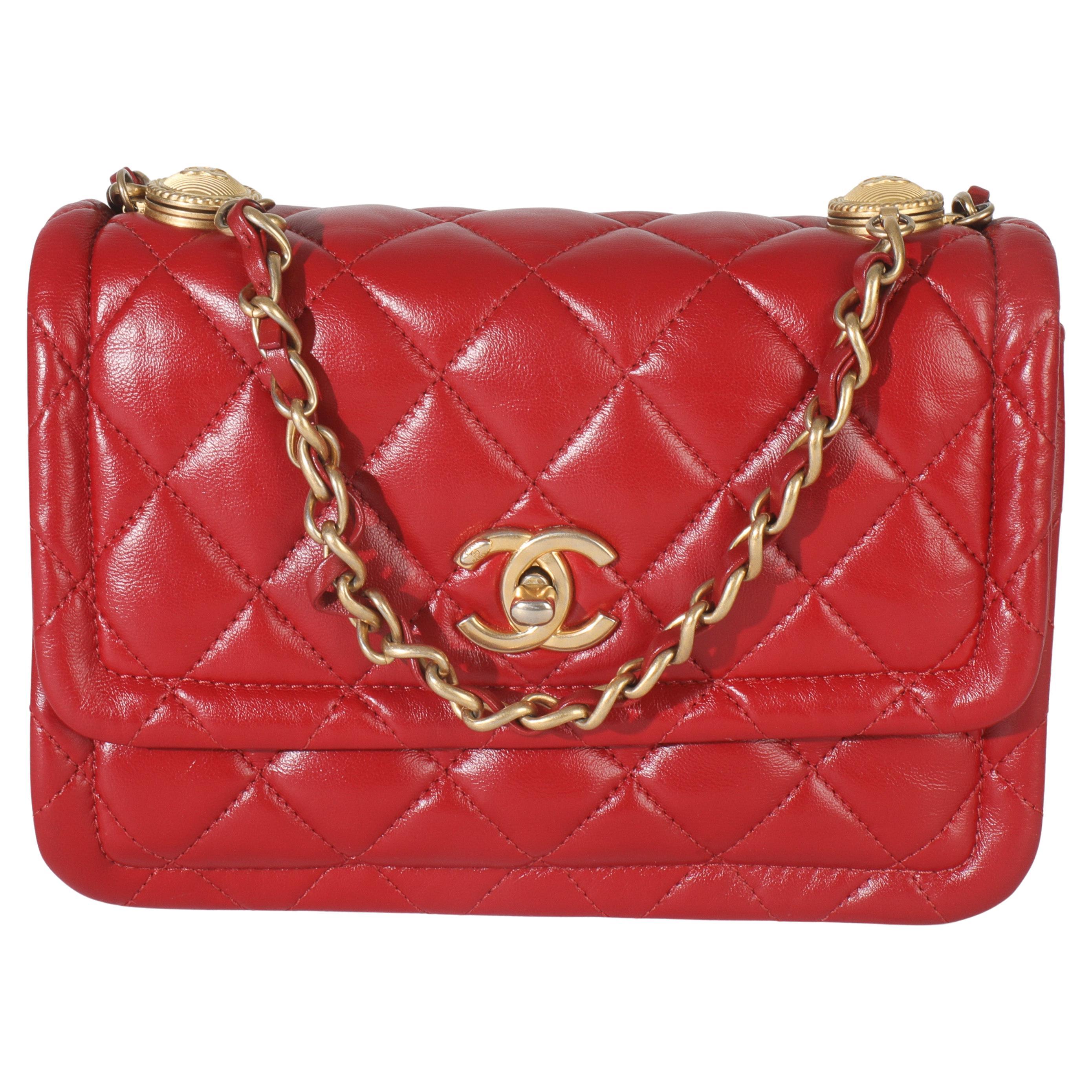 Chanel Red Quilted Puffy Calfskin Small Twist Your Buttons Flap Bag