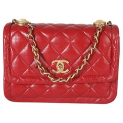 Chanel Red Quilted Puffy Calfskin Small Twist Your Buttons Flap Bag