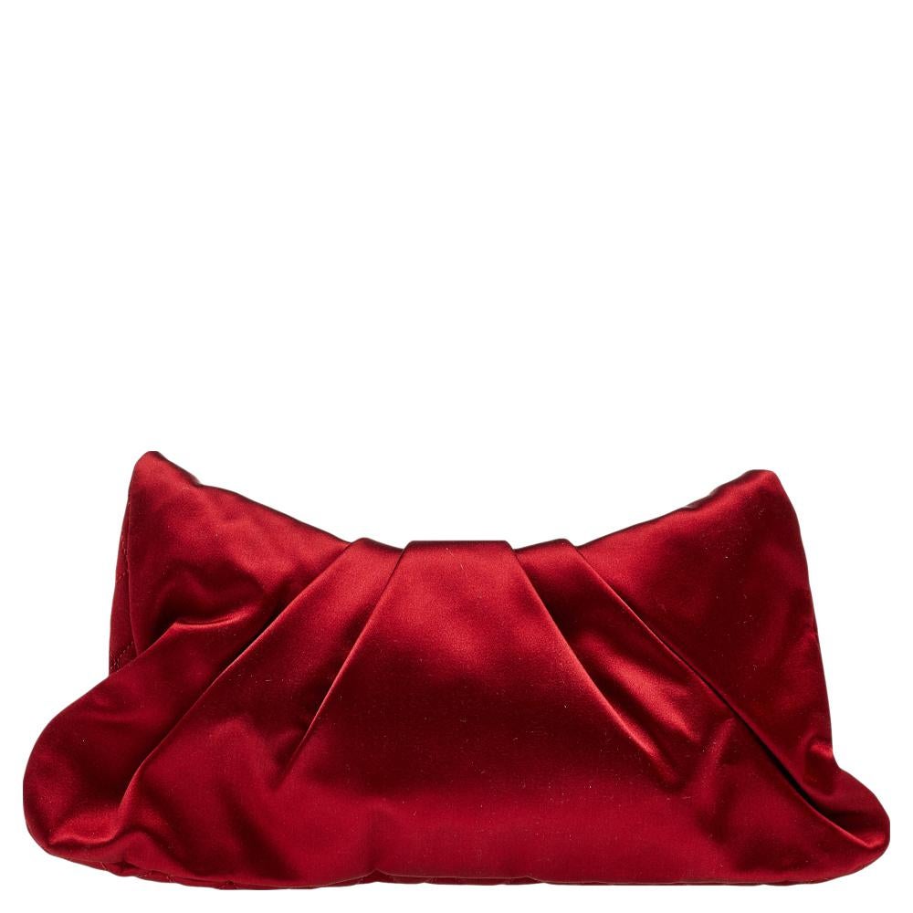 Chanel Red Quilted Satin Half Moon Clutch 5