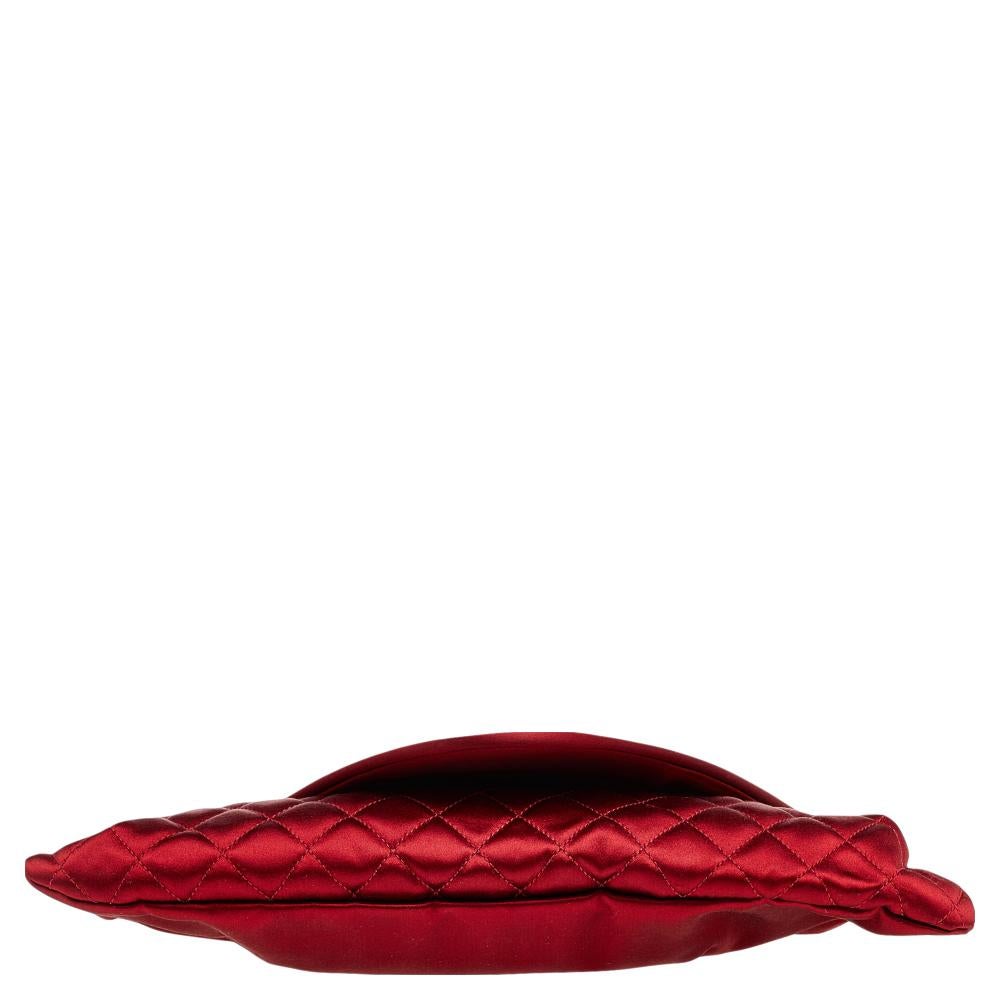 Chanel Red Quilted Satin Half Moon Clutch 1