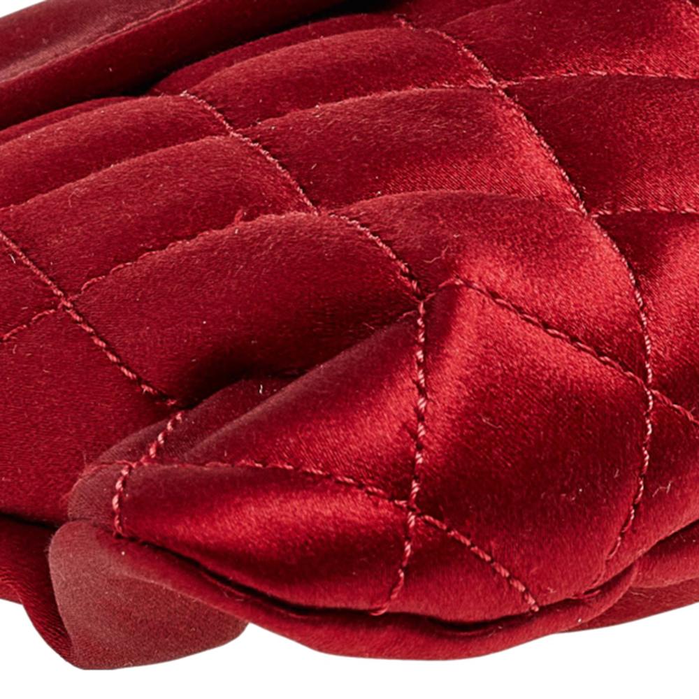 Chanel Red Quilted Satin Half Moon Clutch 2