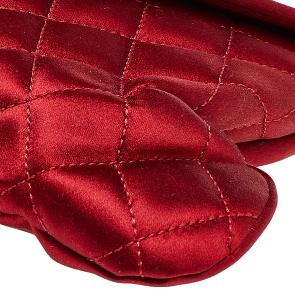 Chanel Red Quilted Satin Half Moon Clutch 3