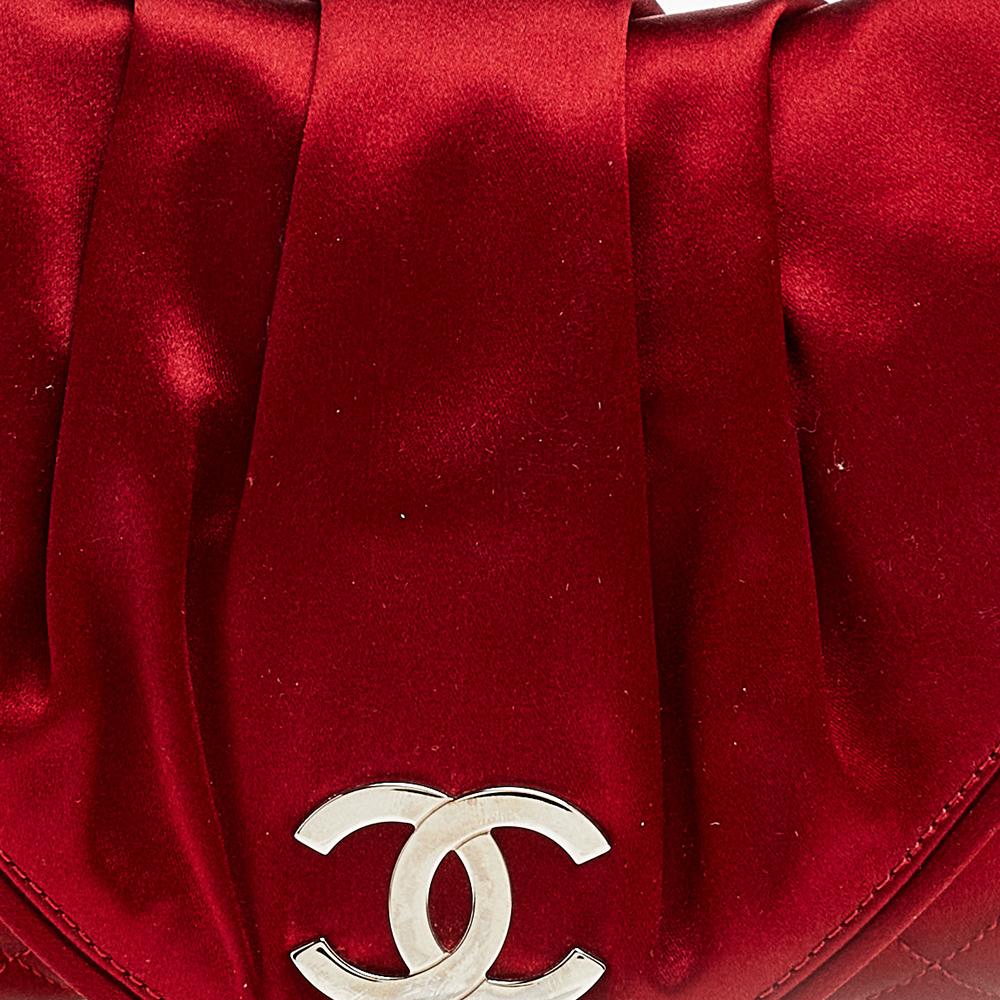 Chanel Red Quilted Satin Half Moon Clutch 4
