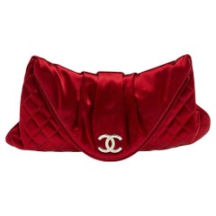 Chanel Red Quilted Satin Half Moon Clutch