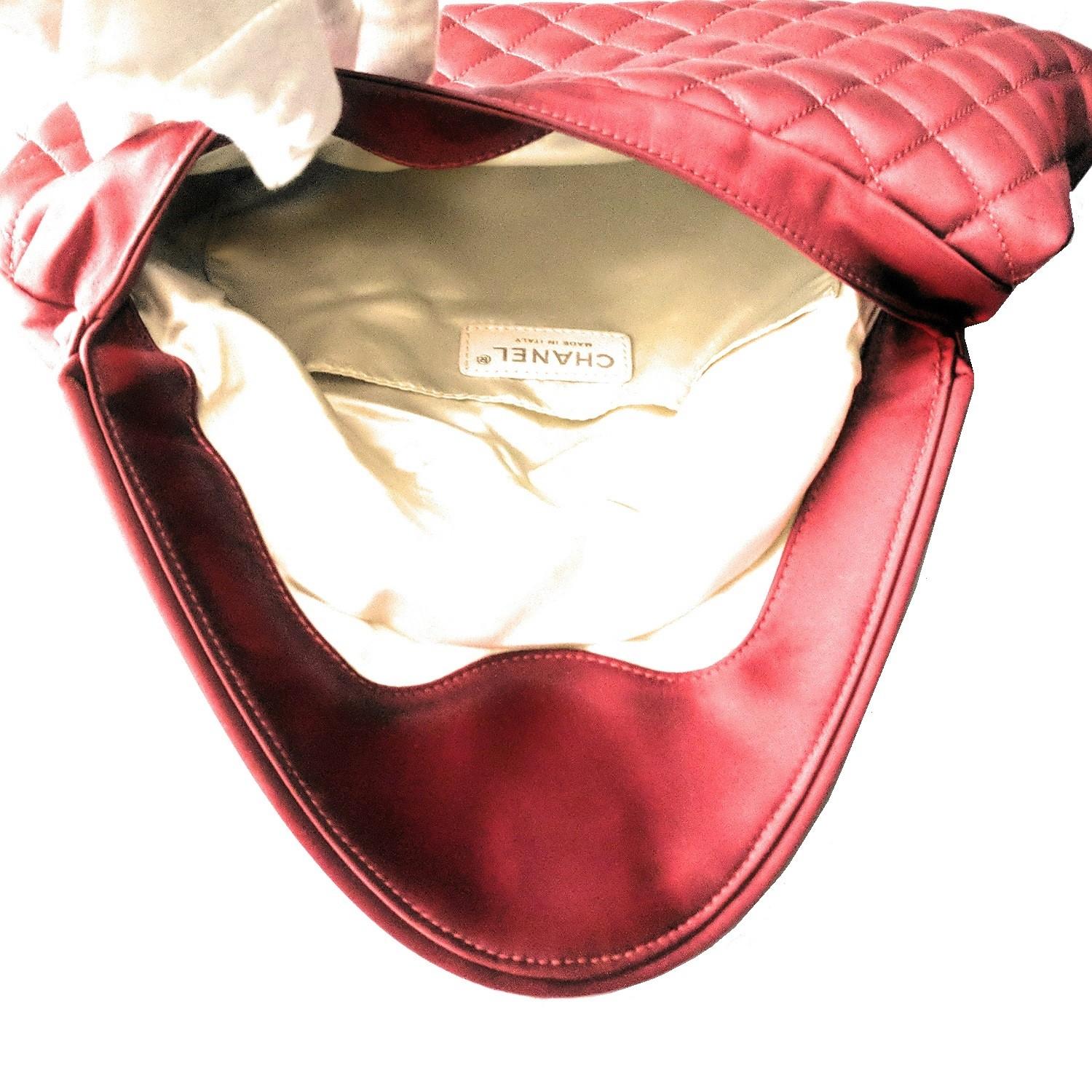 Chanel Red Quilted Satin Half Moon Envelope Clutch In Excellent Condition In Scottsdale, AZ