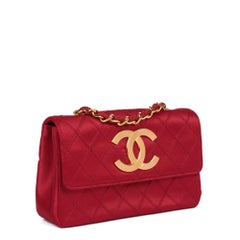 CHANEL Red Quilted Satin Vintage XL Rectangular Mini Flap Bag
