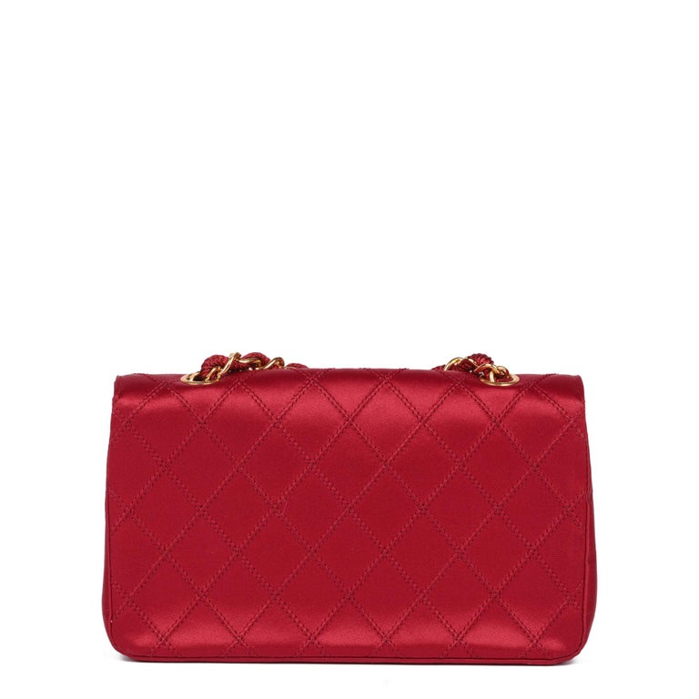 Vintage Chanel Small Flap Bag Red Satin Gold Hardware