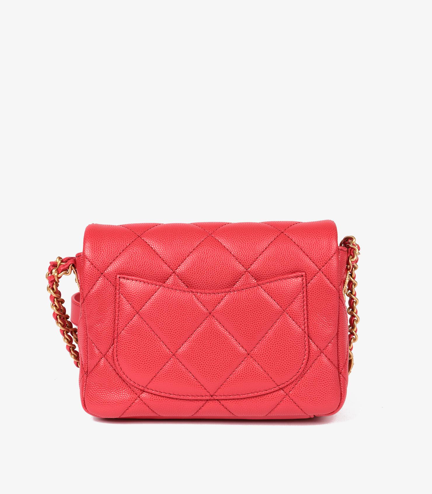 Chanel Red Quilted Shiny Caviar Leather Medallion Square Mini Flap Bag For Sale 2
