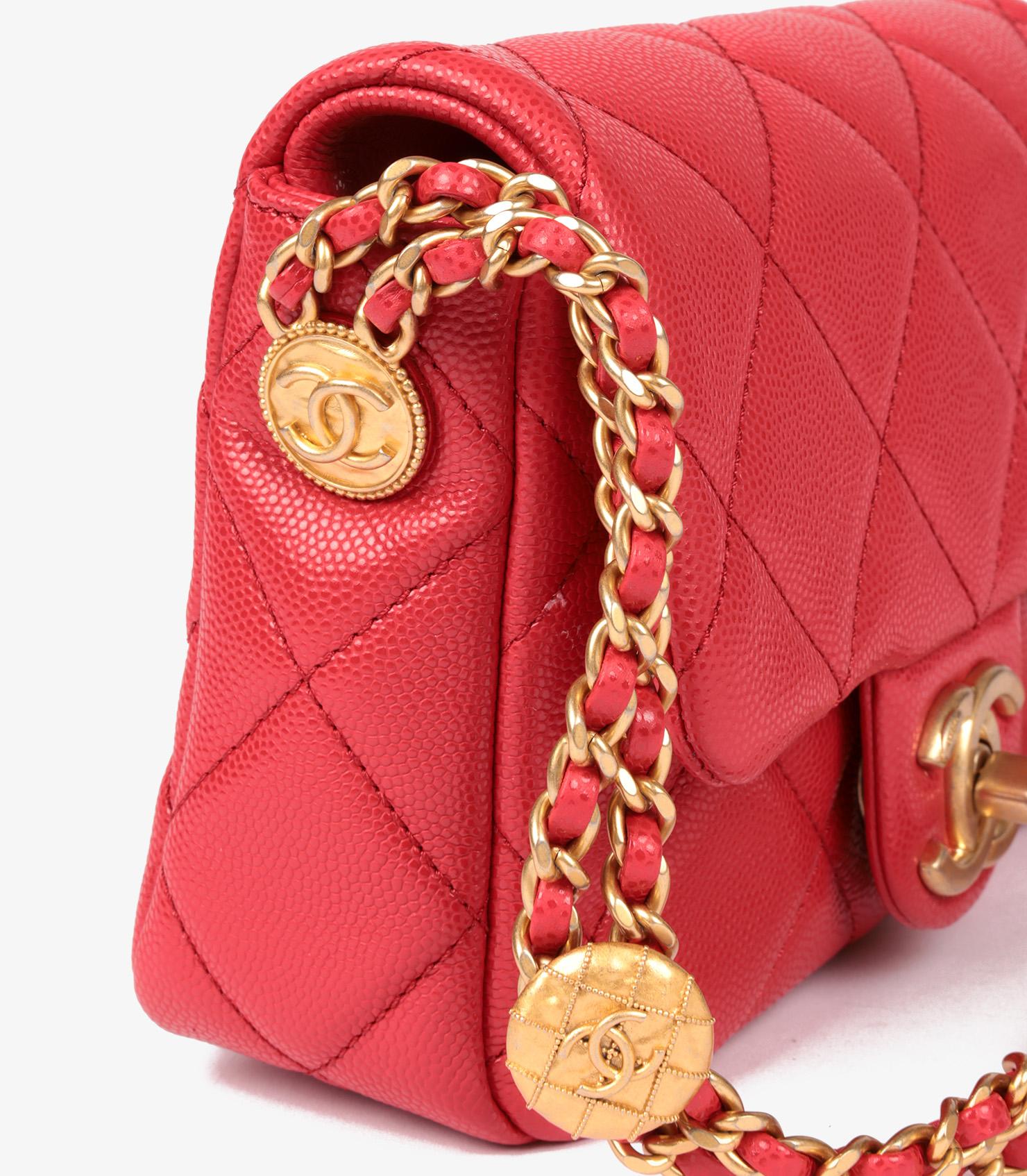 Chanel Red Quilted Shiny Caviar Leather Medallion Square Mini Flap Bag For Sale 3
