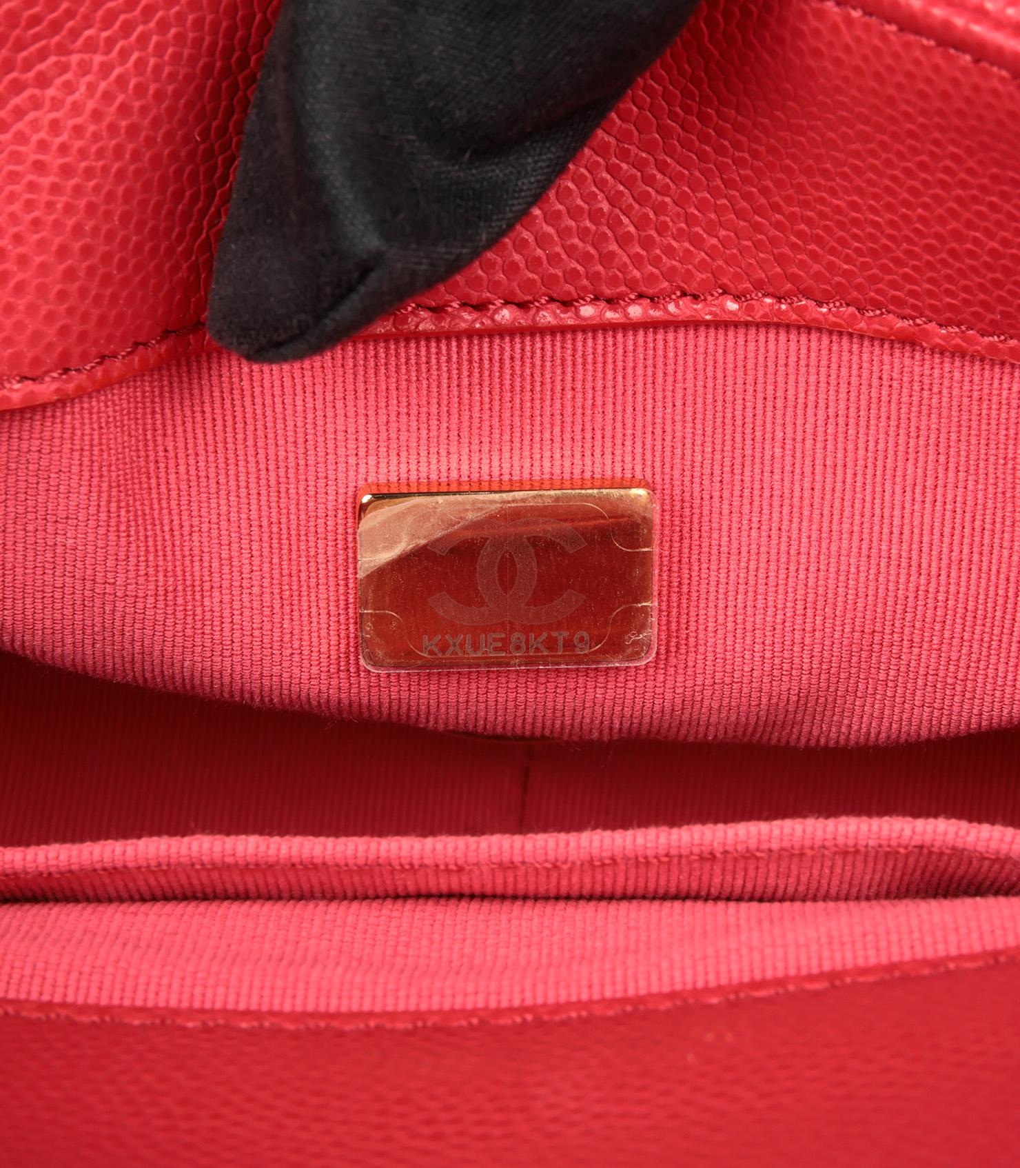 Chanel Red Quilted Shiny Caviar Leather Medallion Square Mini Flap Bag 5