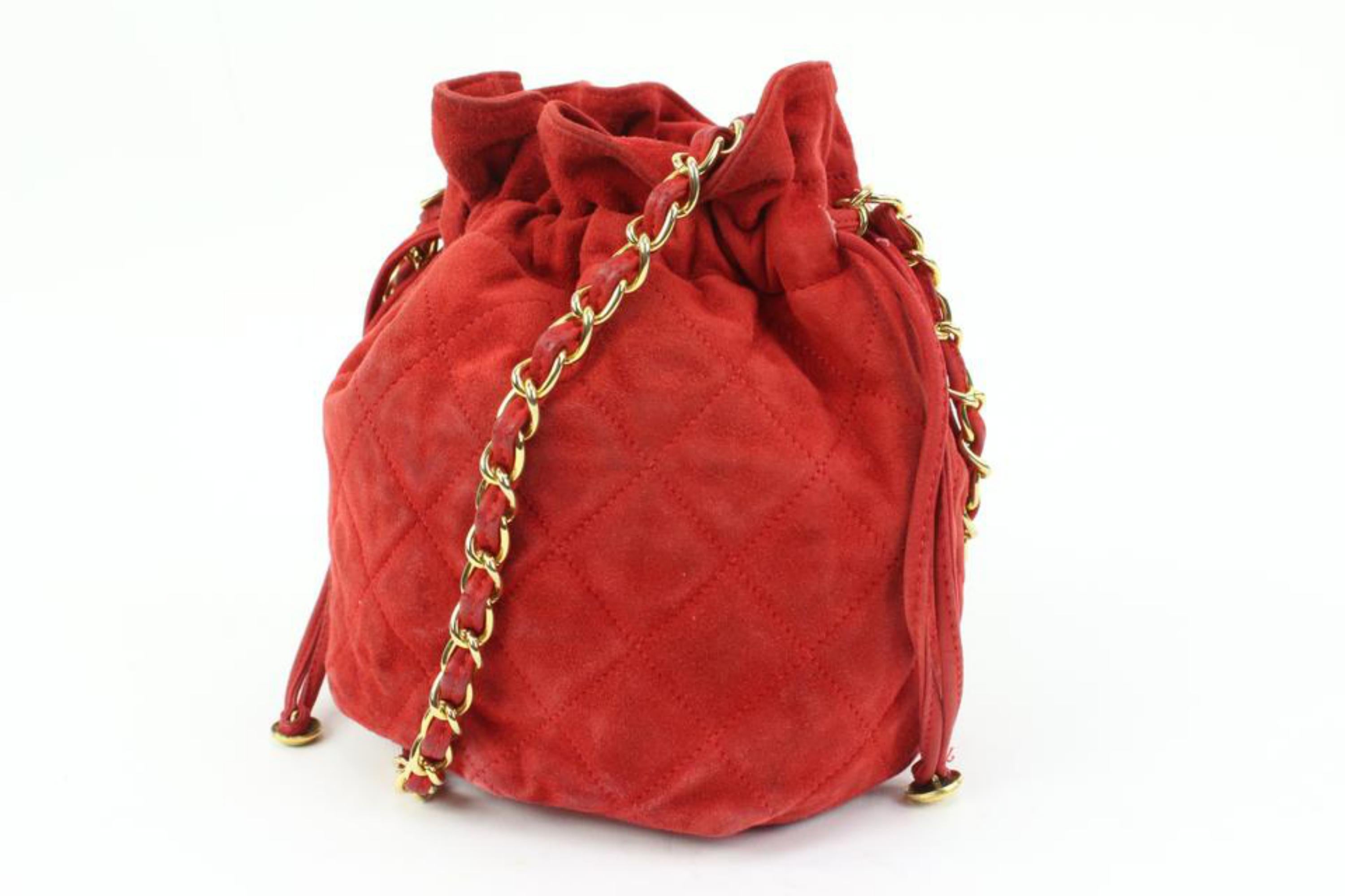 Chanel Red Quilted Suede Mini Drawstring Crossbody Pouch Bucket Bag 28ck311s For Sale 5