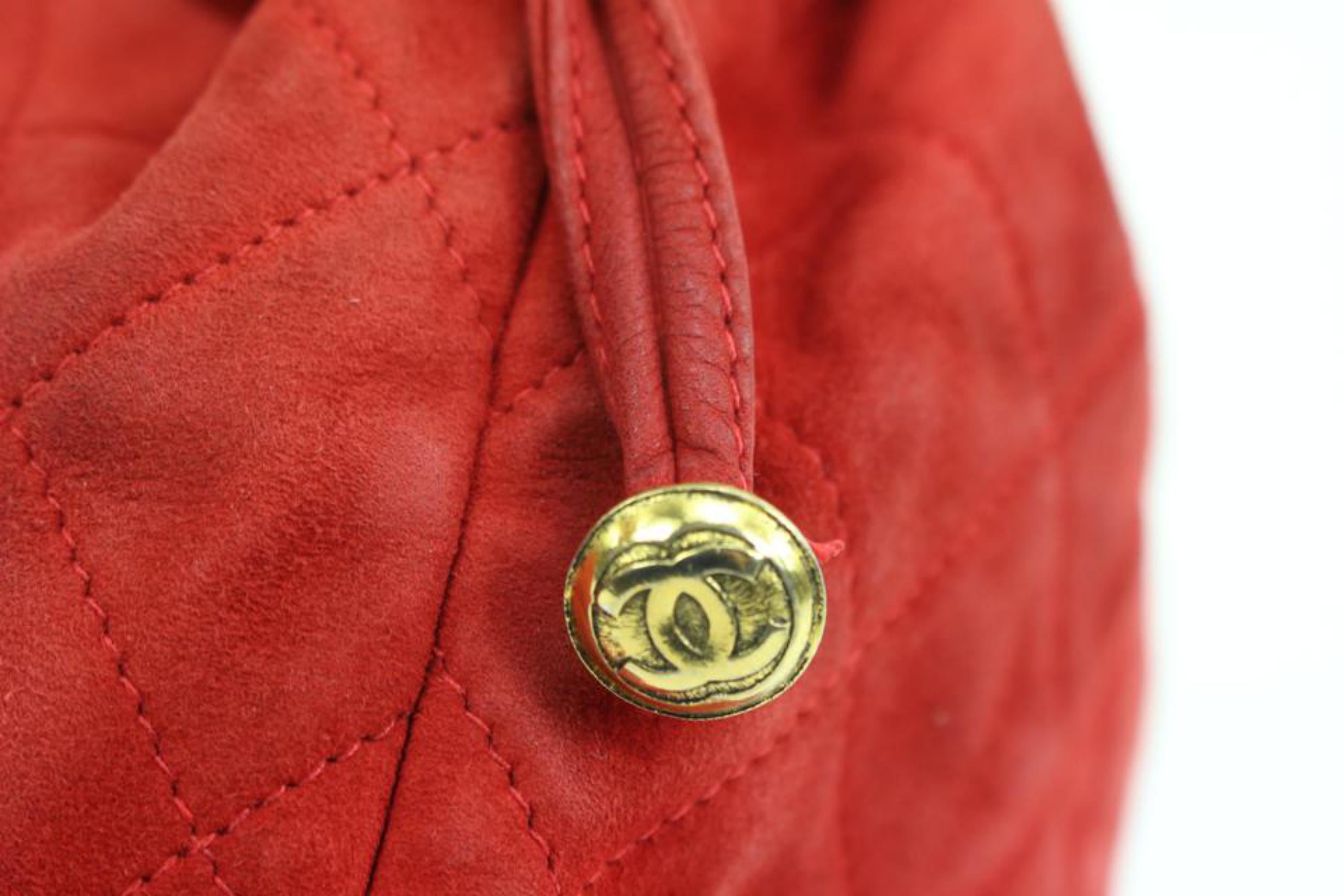 Chanel Red Quilted Suede Mini Drawstring Crossbody Pouch Bucket Bag 28ck311s In Good Condition For Sale In Dix hills, NY