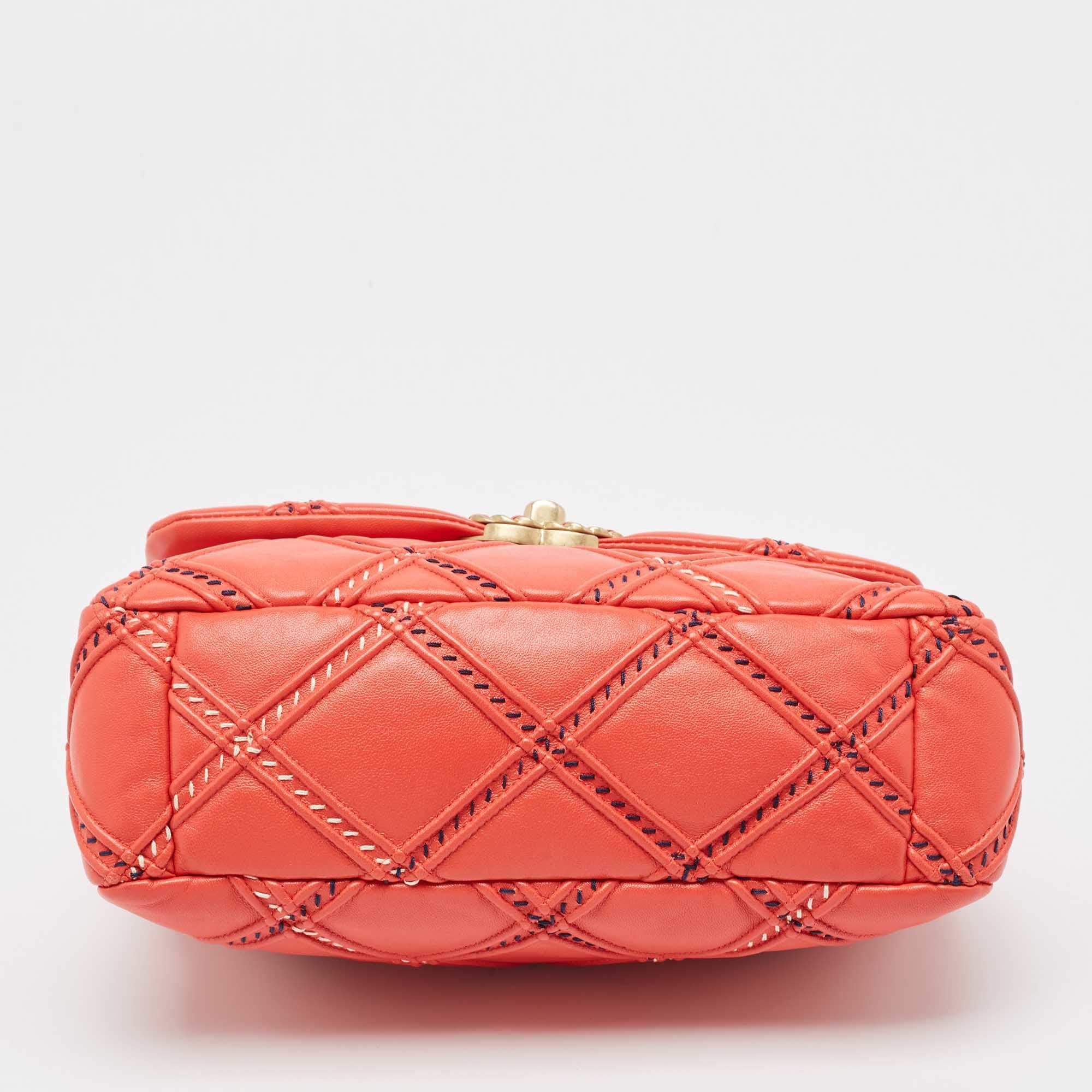 Chanel Red Quilted Wild Stitch Leather Medium 19 Flap Bag 1