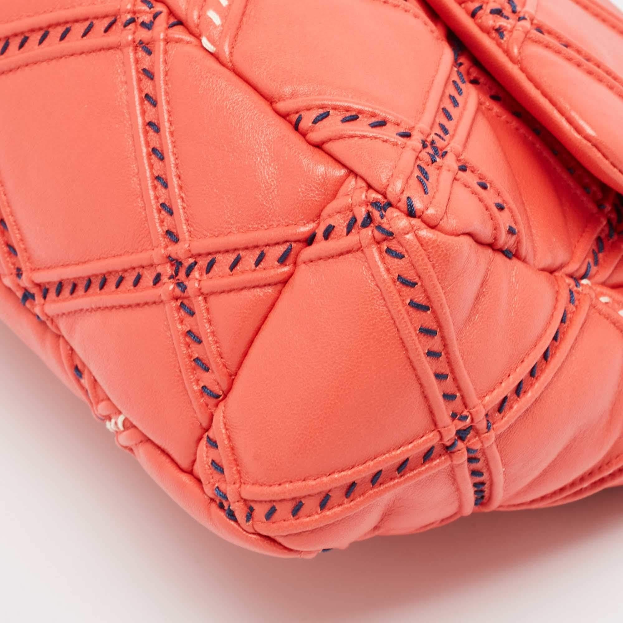 Chanel Red Quilted Wild Stitch Leather Medium 19 Flap Bag 4