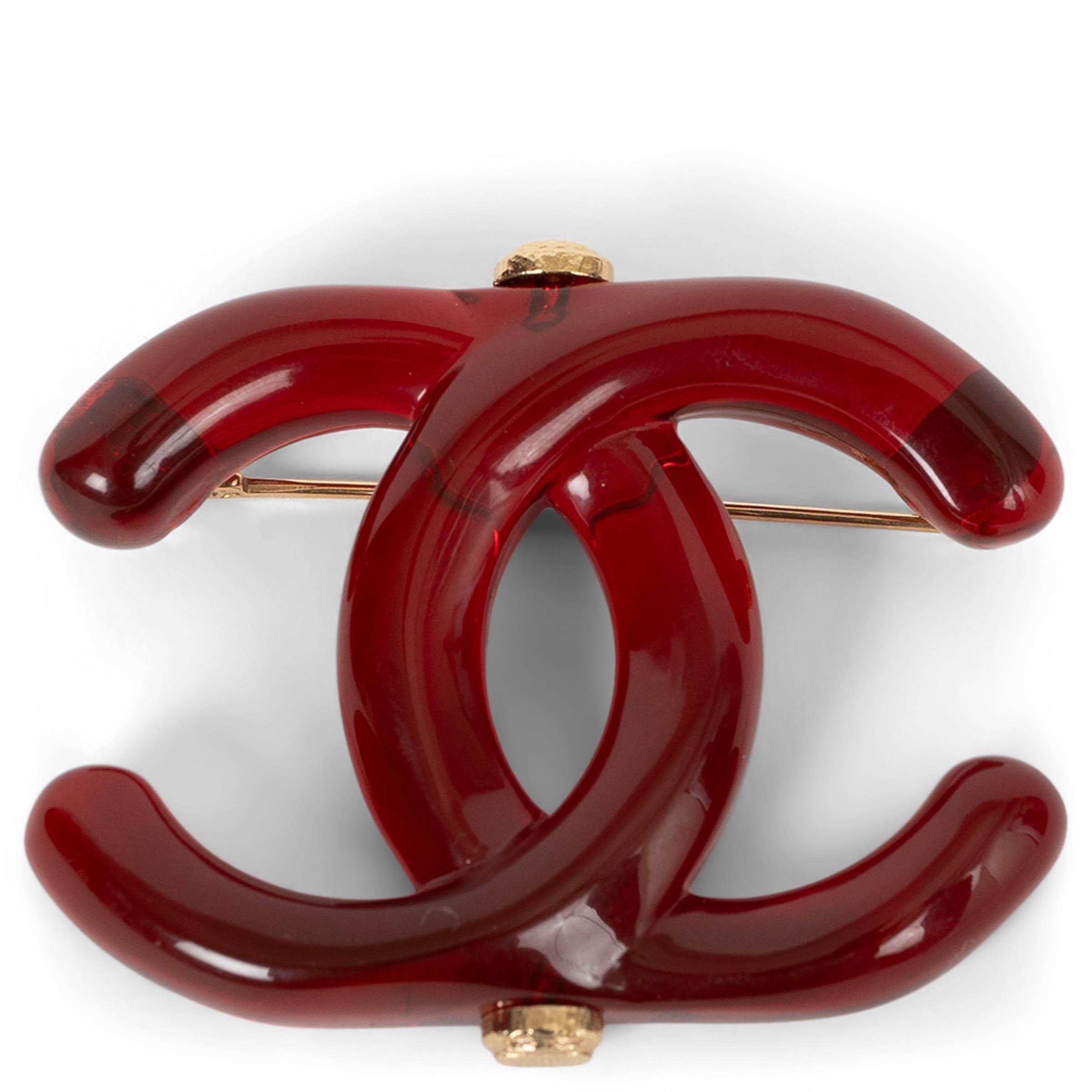 CHANEL red resin 22K LARGE CC Brooch