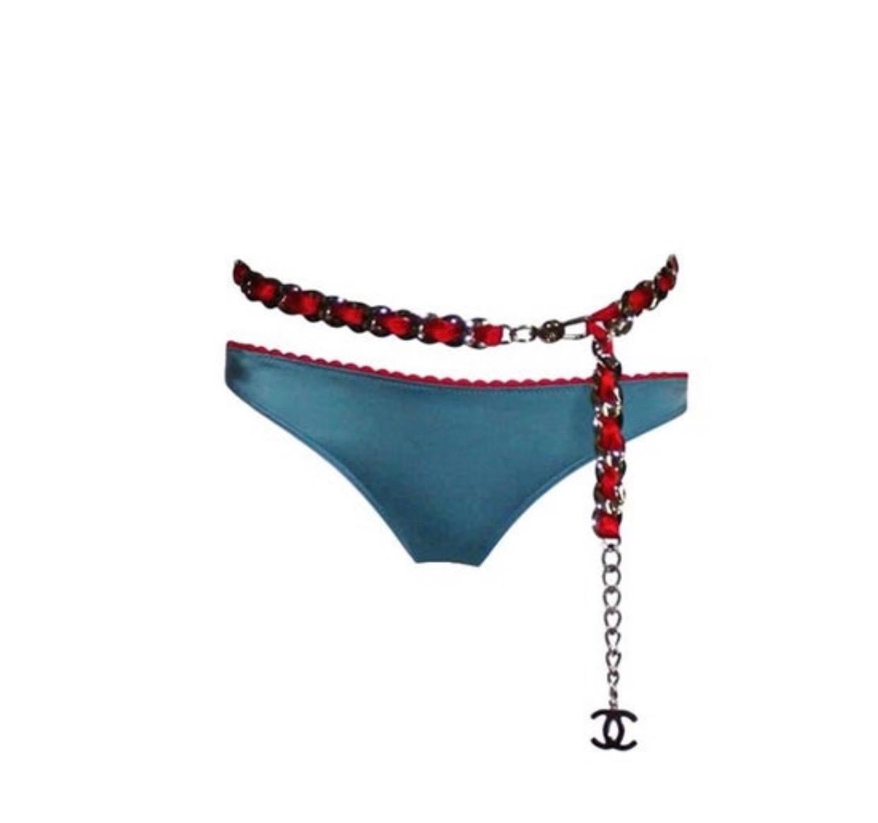 CHANEL 2008 Red Satin Braid Signature Woven Chain Link CC Logo Belt For Sale 4