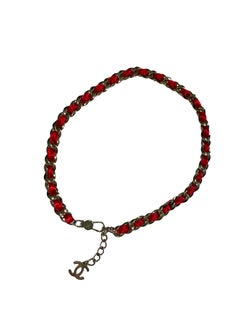 CHANEL 2008 Red Satin Braid Signature Woven Chain Link CC Logo Belt