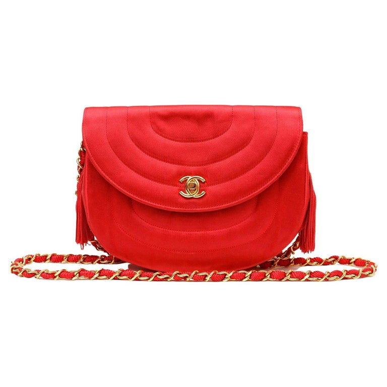 Chanel Vintage Chanel Red Quilted Satin Mini Bucket Shoulder Bag