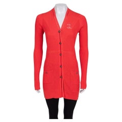 Chanel Red Silk Cotton Blend Fitted Long Cardigan FR 38 M Button Front