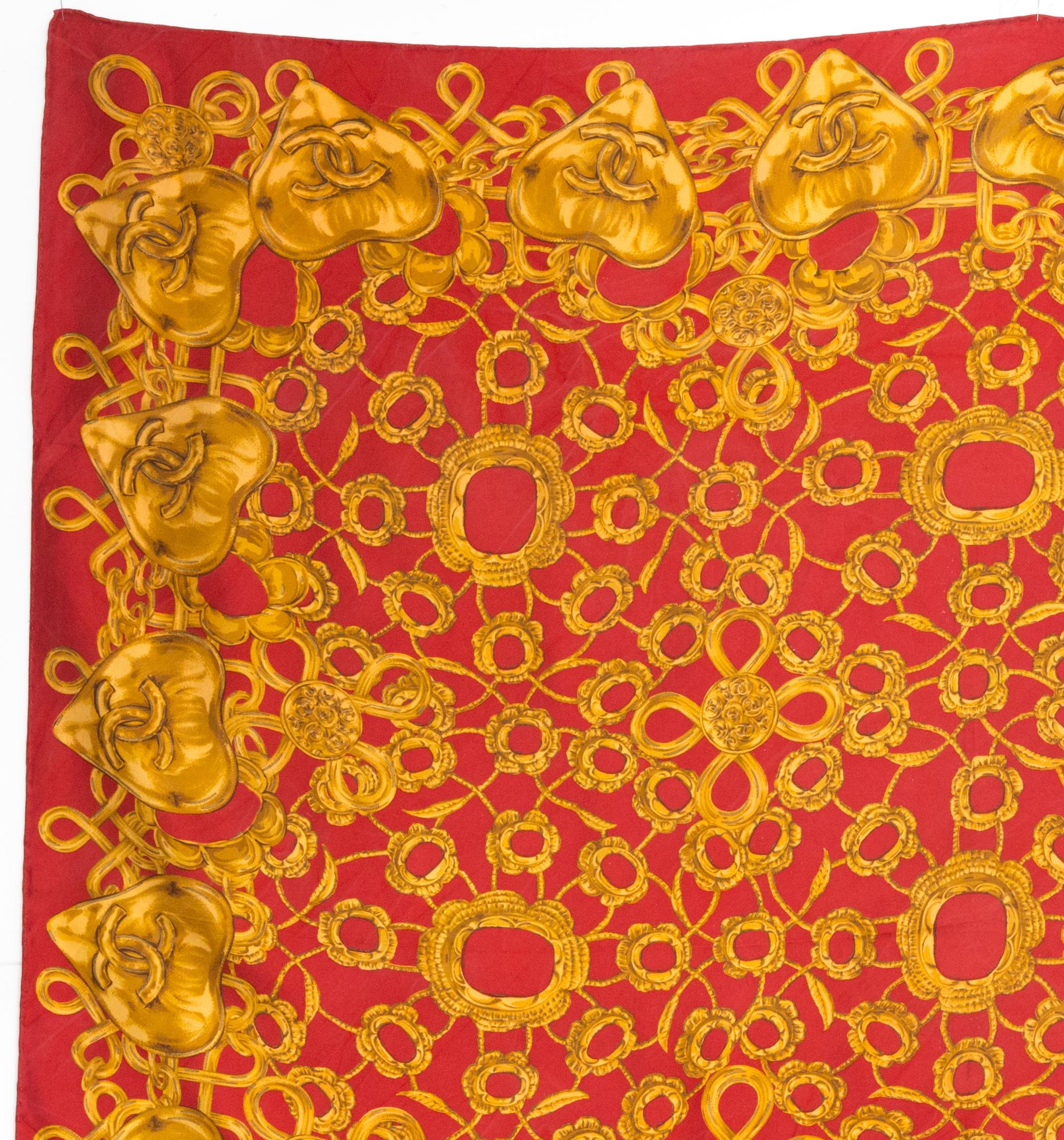 Pañuelo de seda rojo Chanel Naranja en venta