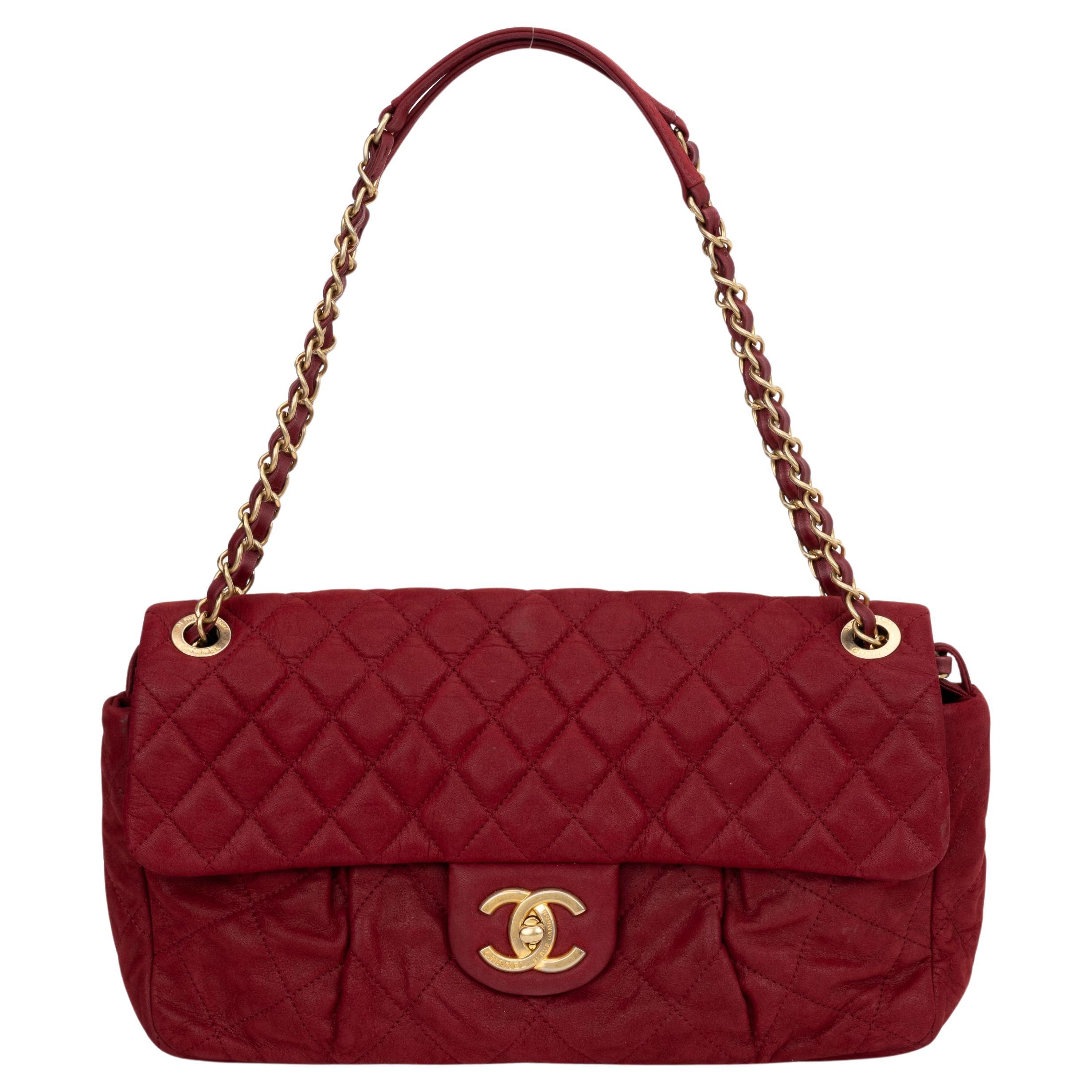 Chanel Red Single Flap Satin Gold HDW For Sale at 1stDibs