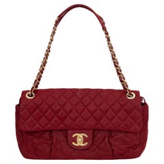 Chanel Red Single Flap Satin Gold HDW