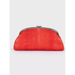 Chanel Red Snakeskin Silver Hardware Clutch Bag