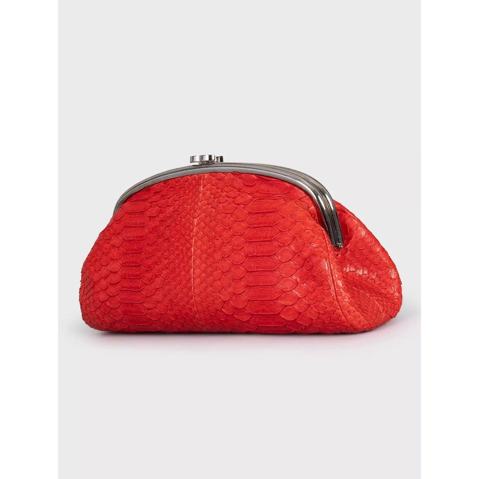 Chanel Red Snakeskin Silver Hardware Clutch Bag (Rot) im Angebot