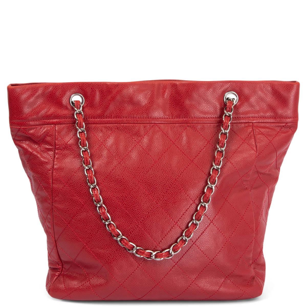  CHANEL - Sac en cuir souple rouge « Caviar » TIMELESS POCKET NORTH SOUTH TOTE Pour femmes 