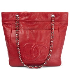 CHANEL red Soft Caviar leather TIMELESS POCKET NORTH SOUTH TOTE Bag