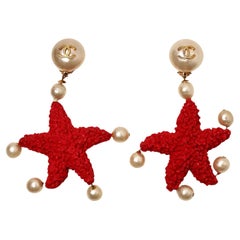 Chanel Red Starfish Lava Pearl Clip-On Earrings cruise circa 1993