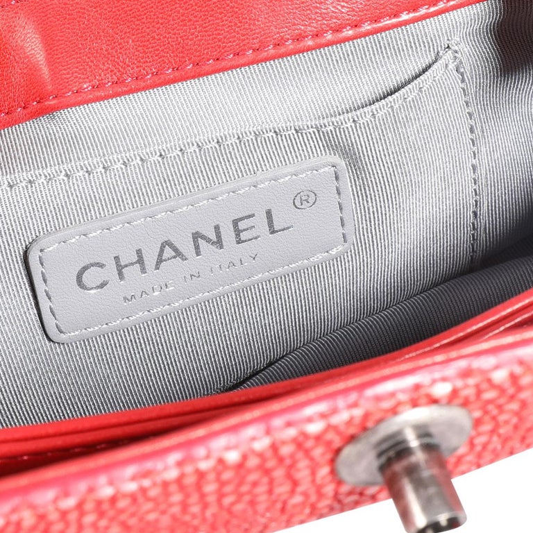 Chanel Red Stingray & Calfskin Boy Crossbody Bag
SKU: 112279
MSRP:  
Condition: Pre-owned (3000)
Condition Description: 
Handbag Condition: Very Good
Condition Comments: Very Good Condition. Faint marks to leather. Scratching to hardware. Please