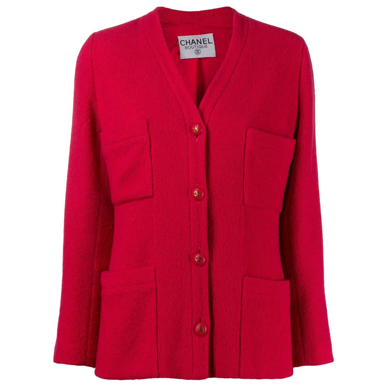Chanel Red Strawberry Boucle Tweed Jacket