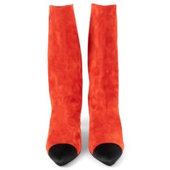 CHANEL red suede 2017 17B COCO MID-CALF Boots Shoes 38.5