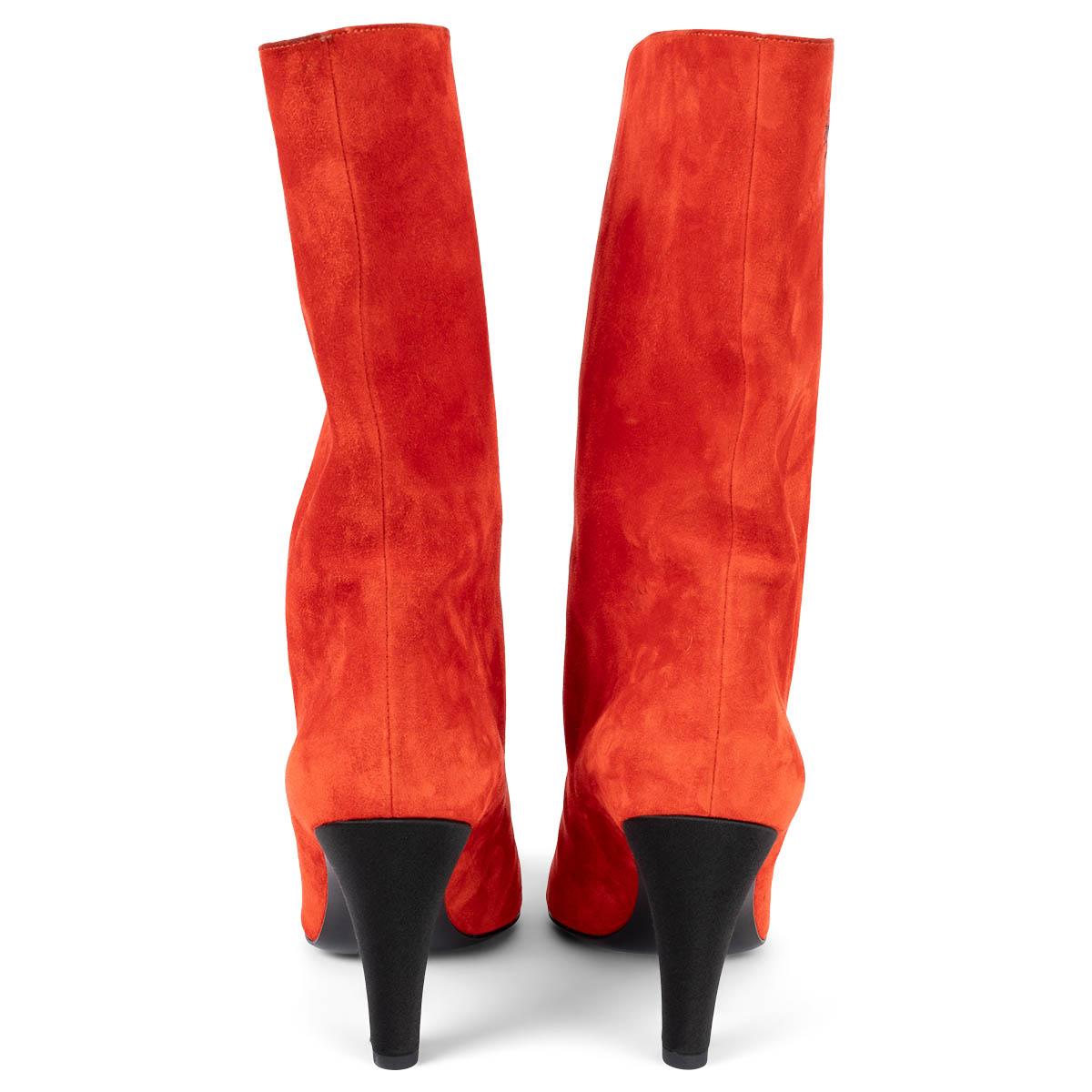 CHANEL red suede 2017 17B COCO MID-CALF Boots Shoes 38.5 For Sale 1