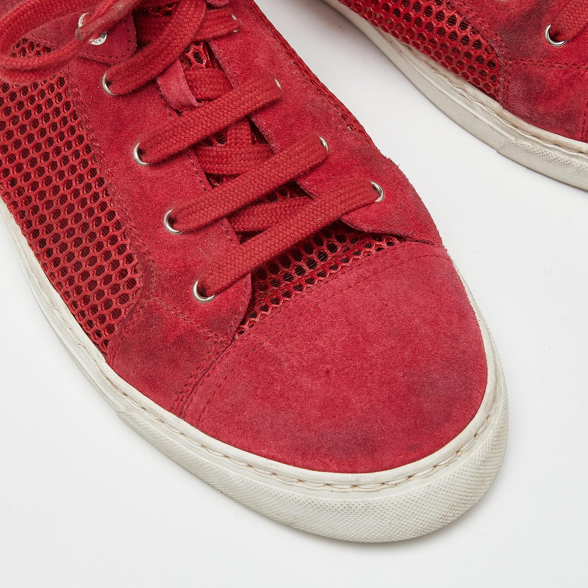 Chanel - Baskets montantes en daim et maille rouge, taille 41,5 2