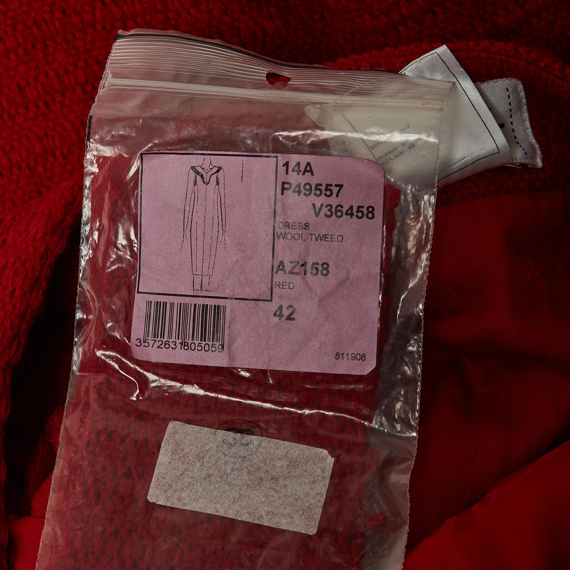 Chanel Red Suede Fringed Tweed Sleeveless Short Dress L In Excellent Condition In Dubai, Al Qouz 2