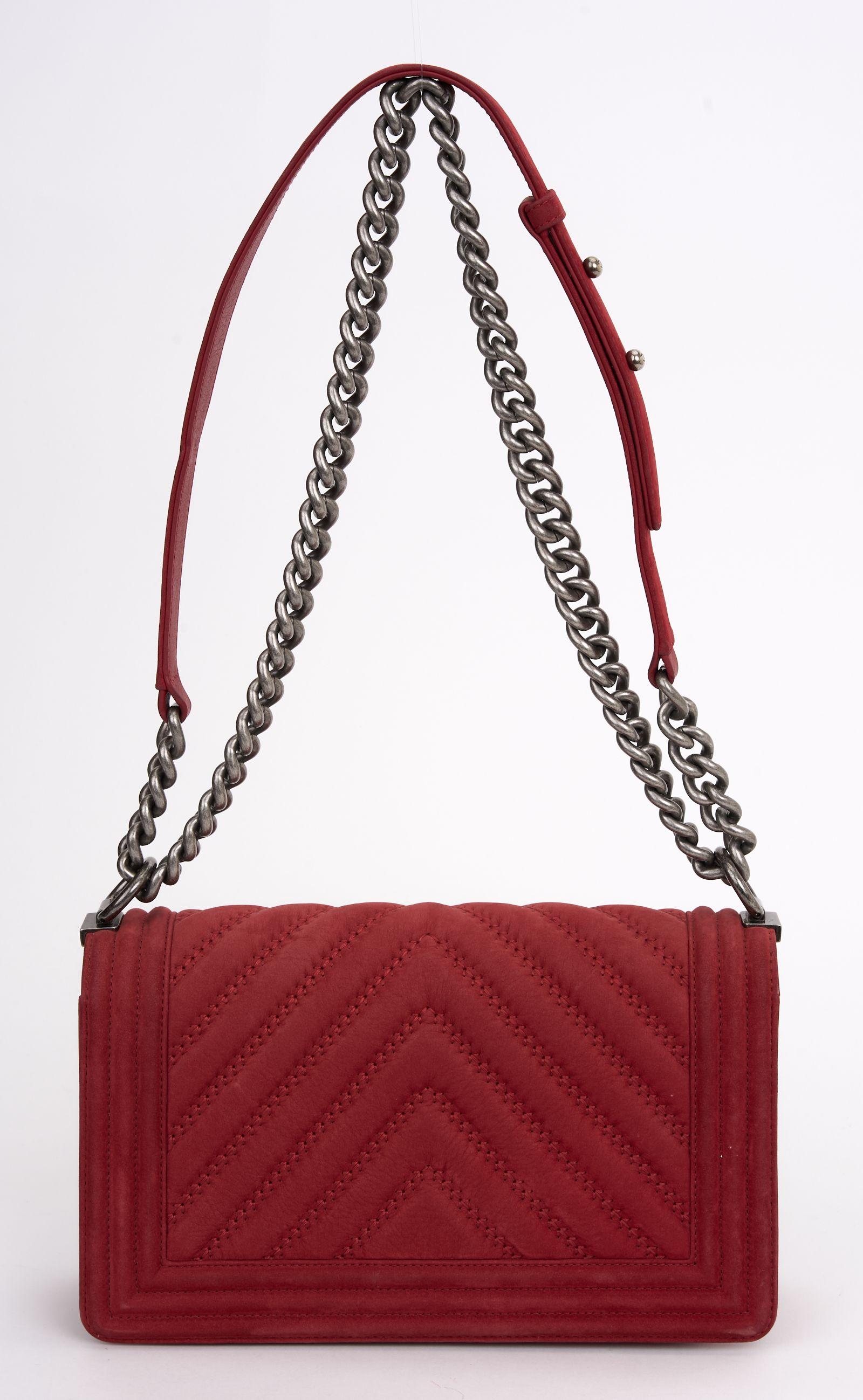 Brown Chanel Red Suede Ruthenium Boy Bag For Sale