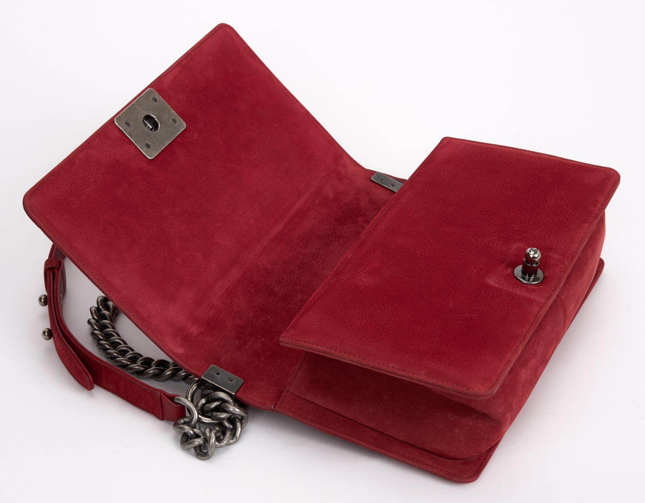 Women's Chanel Red Suede Ruthenium Boy Bag For Sale
