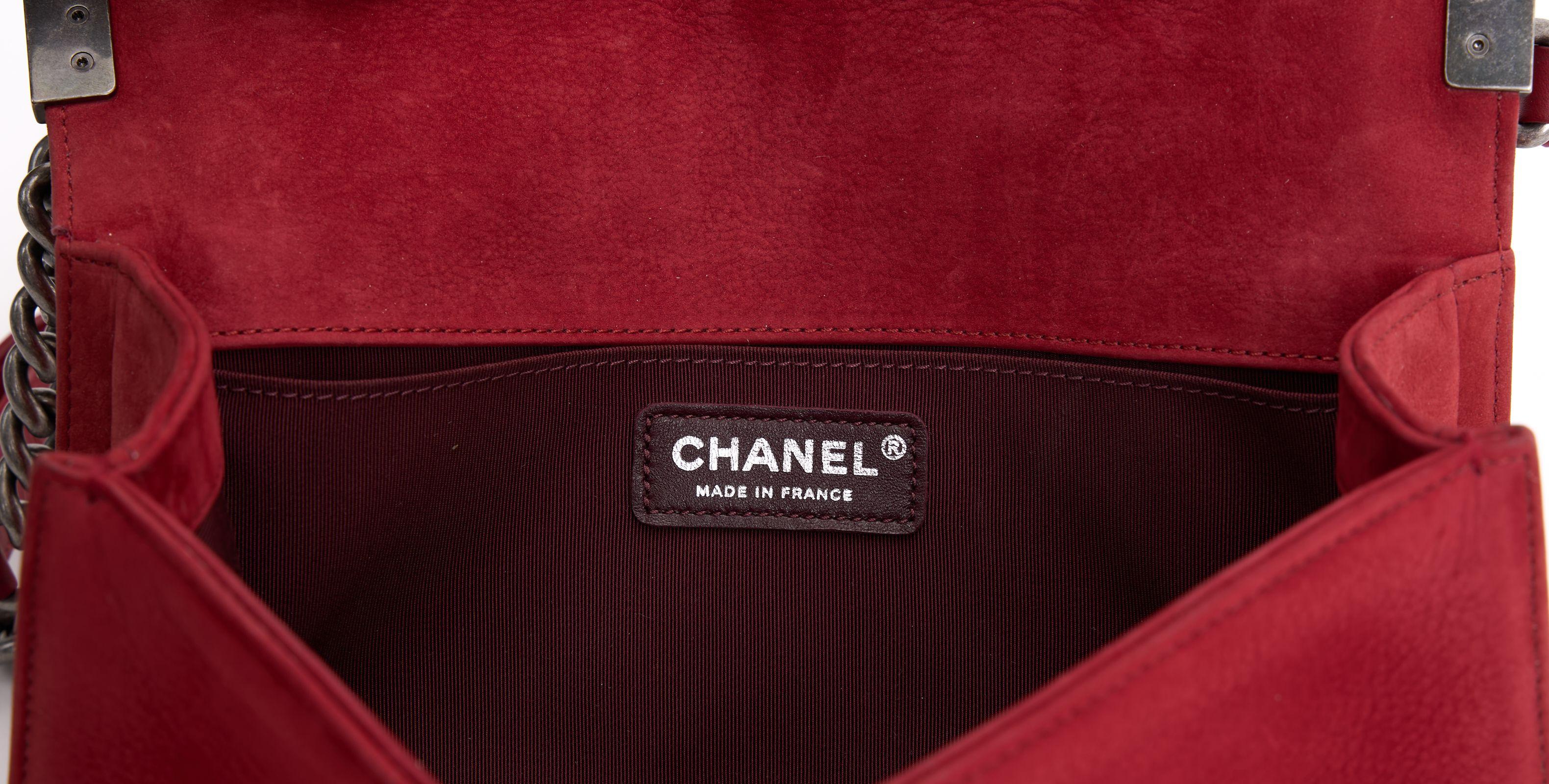 Chanel Red Suede Ruthenium Boy Bag For Sale 1